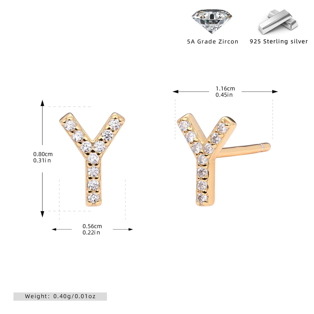 925 silver letter ear studs in gold electroplated finish with initial letter A