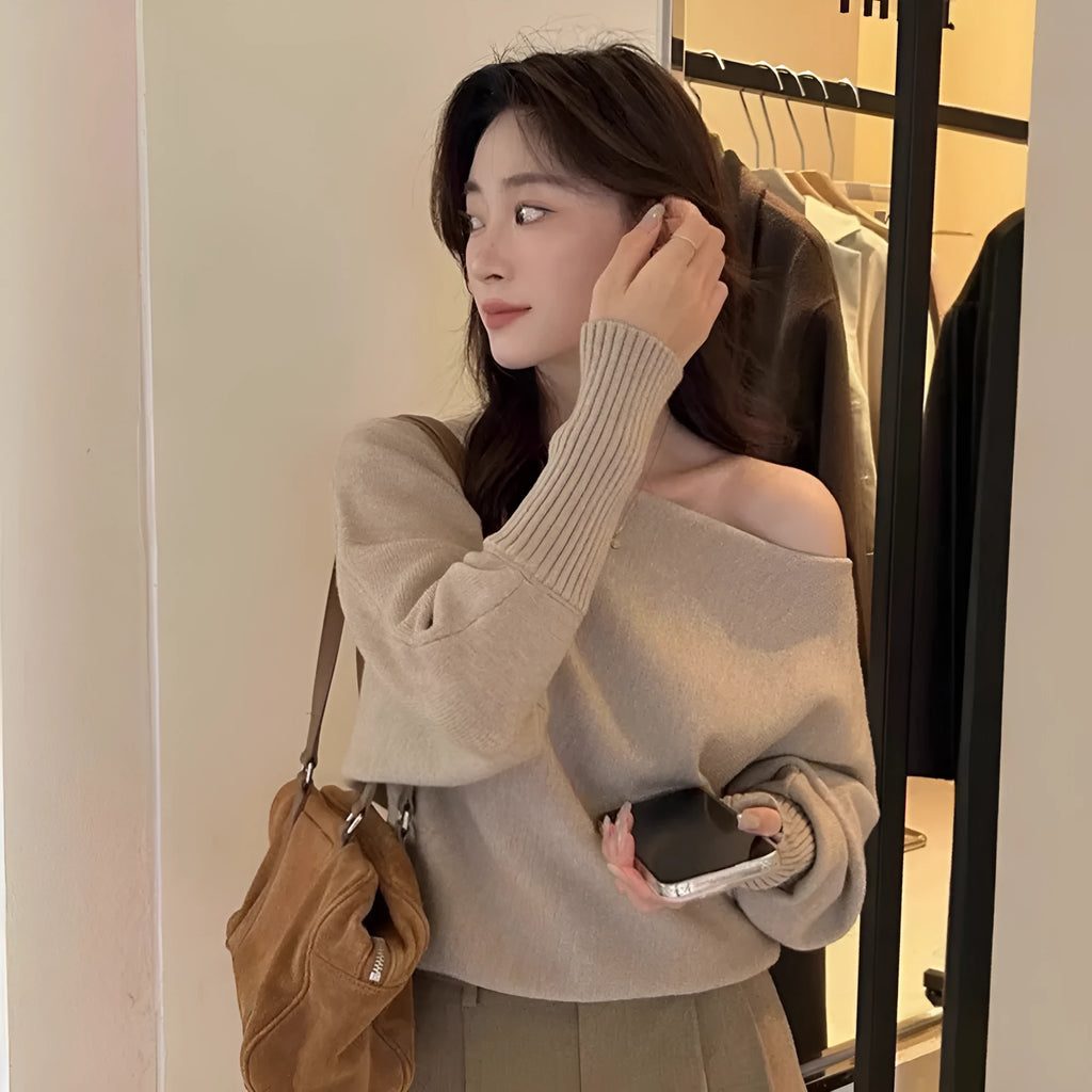 Women's viscose fibre blouse pullover in carbon grey with long sleeves
