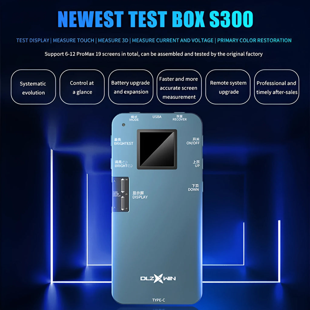S300 model mobile phone screen tester for Huawei devices on a workshop bench.