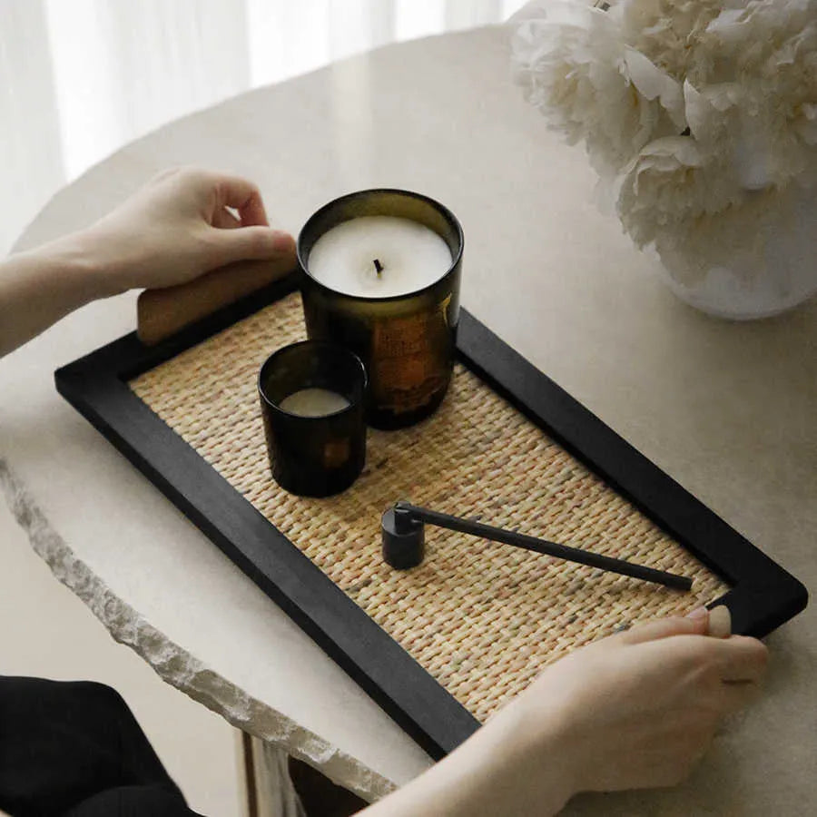Pine wood dining tray with multiple compartments shown in large and small size options