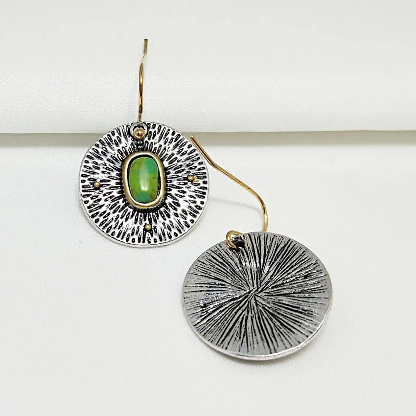 Turquoise colour separation earrings with antique silver electroplated finish on alloy