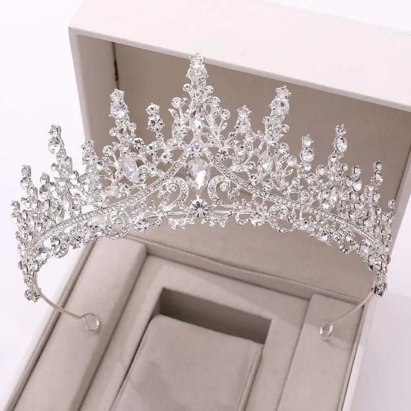 Silver crystal drop bridal jewellery set with natural zircon crown and matching pieces