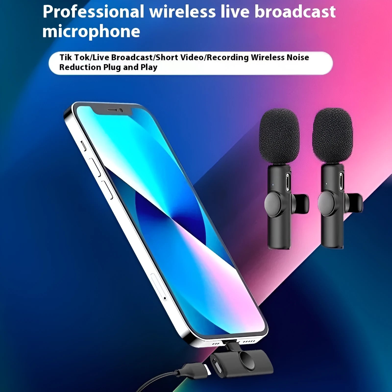 Wireless collar clip microphone for outdoor video recording with multiple interface connection options