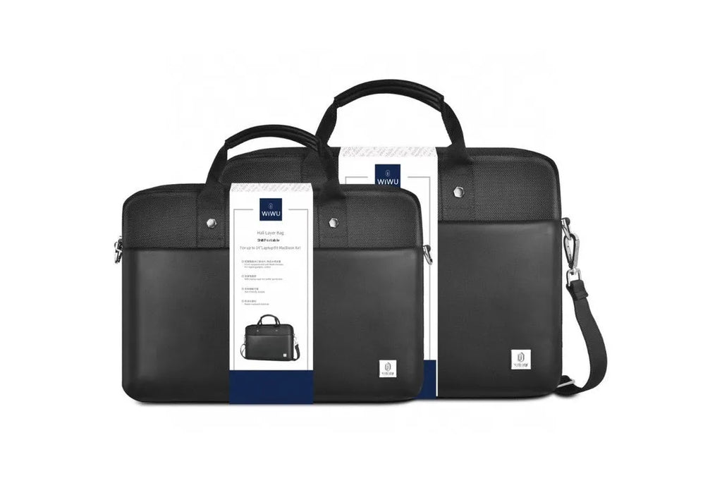 Black Oxford cloth laptop handbag showing multiple pockets and a lock, suitable for a 15.6-inch device.