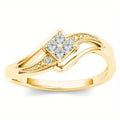 Women's copper diamond ring with micro inlaid zircon ornament in yellow gold colour showing geometric design