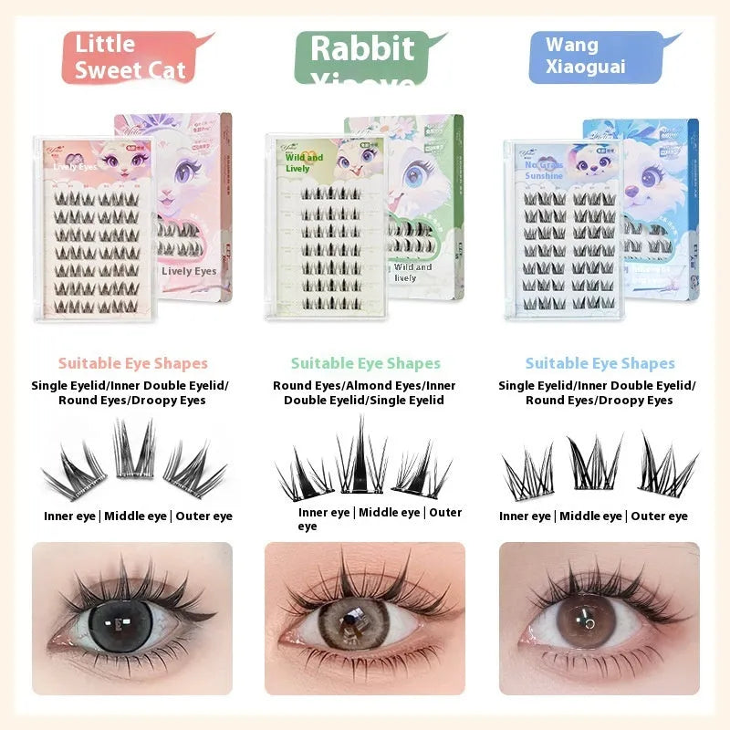 Glue-free self-adhesive false eyelashes in high-grade fibre, 0.07C size, hardcover seven-row tray, disposable style