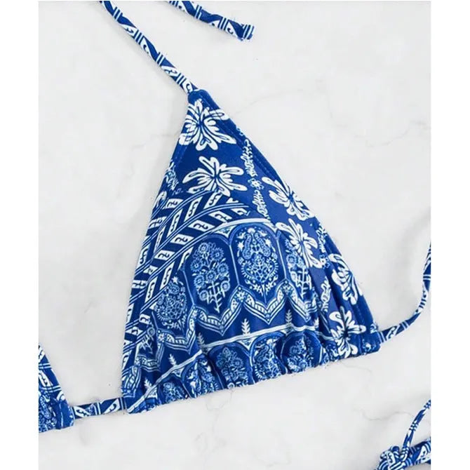 Women's split bikini bandage swimsuit in polyester fabric with printing stitching details