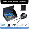 Underwater fish finder camera with 4.3-inch screen, wide-angle lens, and temperature sensor on a fishing boat.