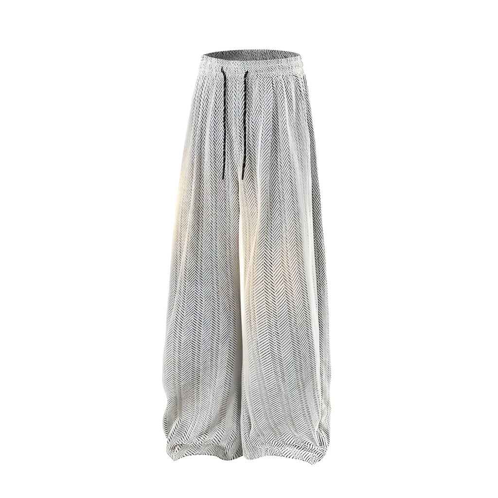 Light grey straight-leg fleece-lined trousers with an elastic waistband on a hanger.
