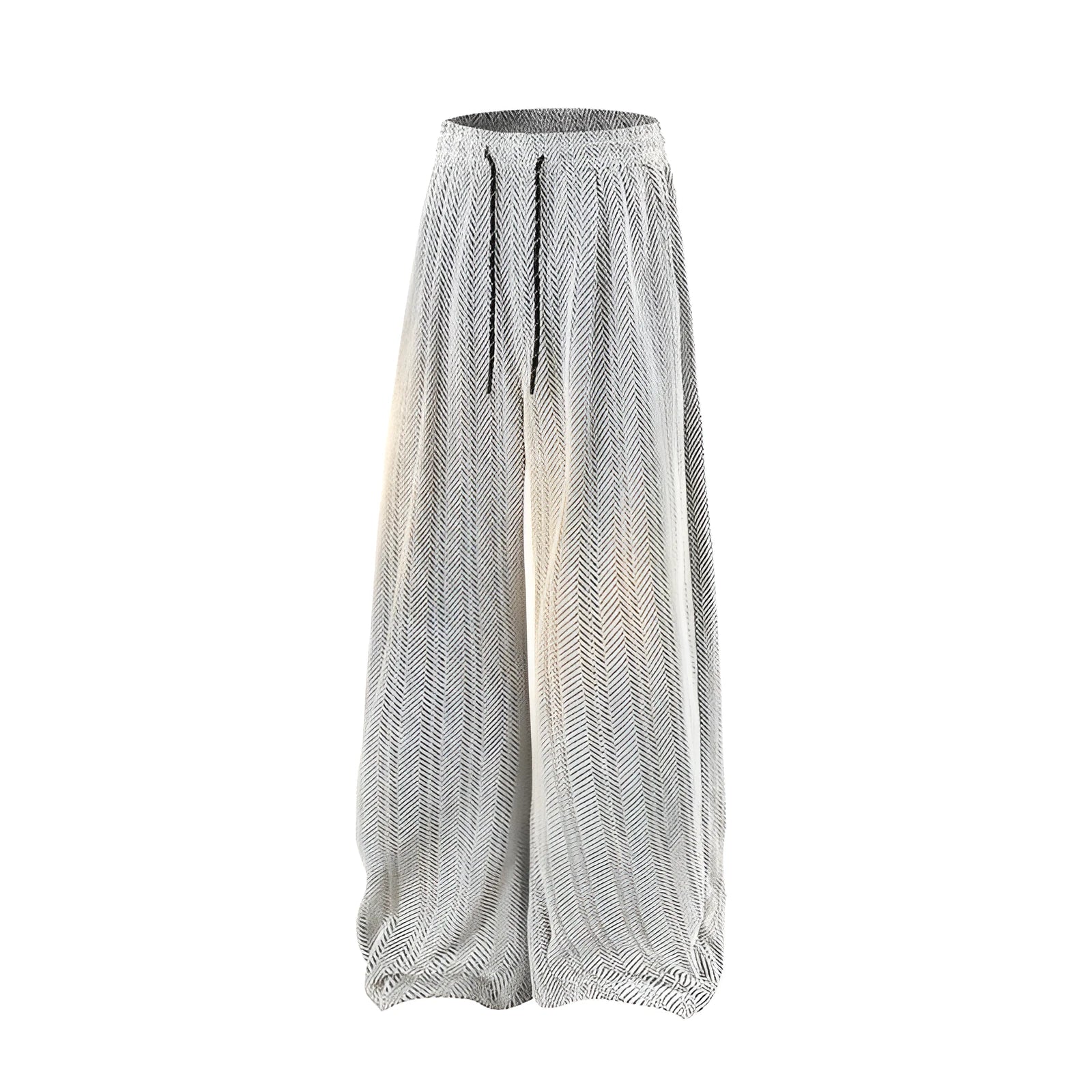 Light grey straight-leg fleece-lined trousers with an elastic waistband on a hanger.