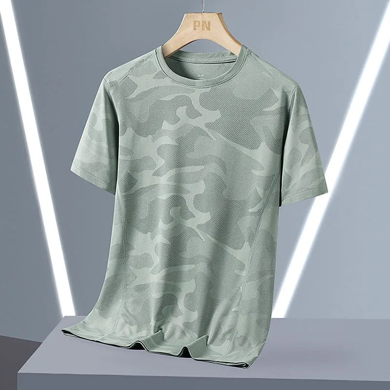 Men's nylon quick-drying short sleeve t-shirt in camouflage print or solid colours