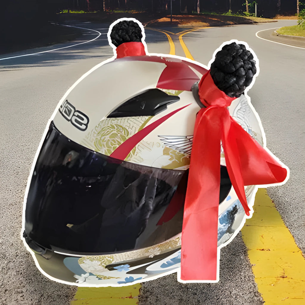 Pair of 8cm tall braid decorations with adhesive backing for motorcycle helmet customisation