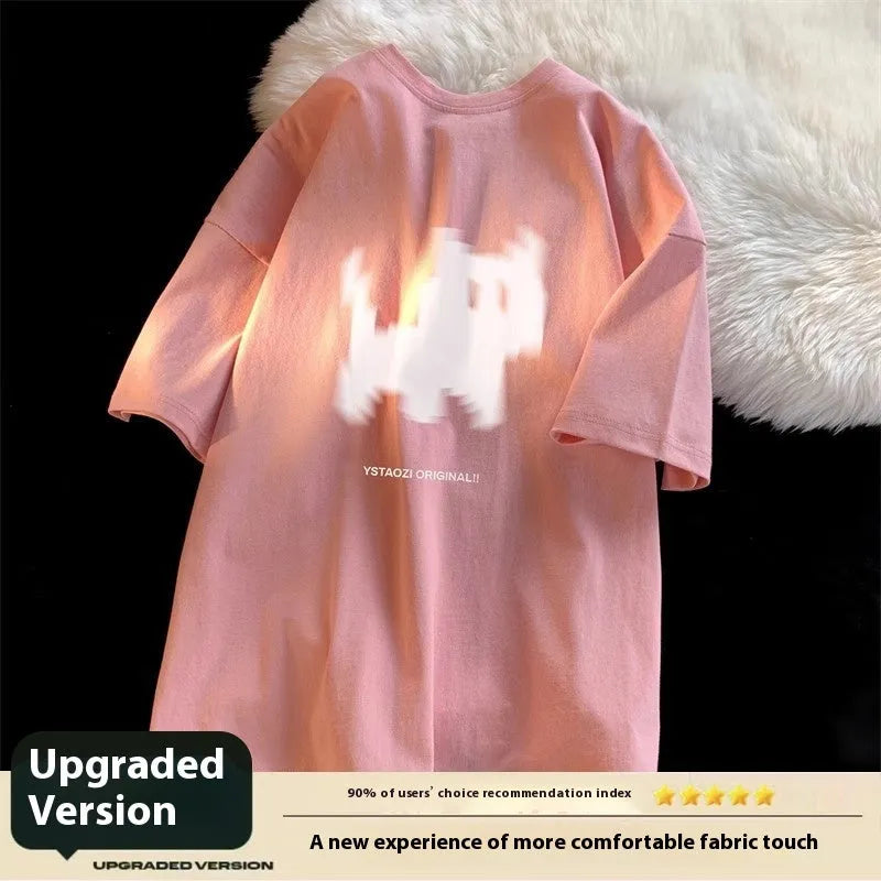 Cat print short sleeved shirt in 100% cotton, loose fit, round neck, available in six colours and sizes M to 5XL.
