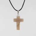 Natural stone cross marble pattern crystal pendant necklace in retro geometric shape, available in 25 colours, with alloy setting and snake bones chain
