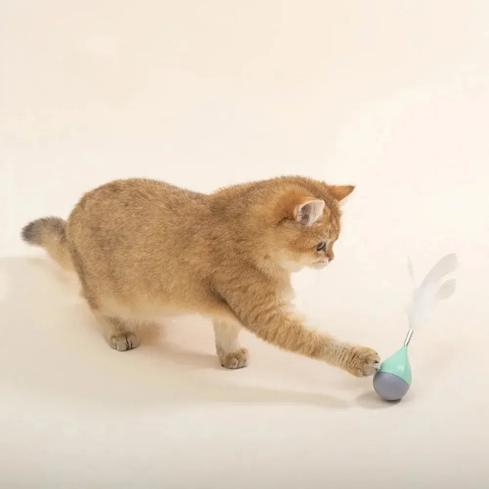 Green and pink feather tumbler cat toy with bite-resistant tease stick and goose feathers