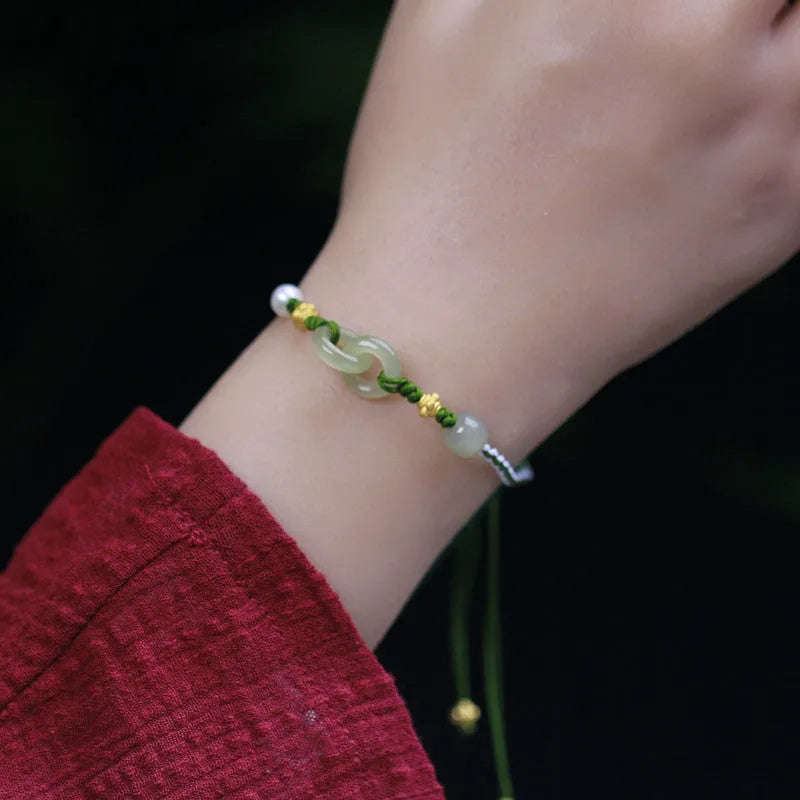 Natural Hetian Jade Woven Simple Pendant Bracelet unisex design 925 silver copper gold plated hollow out