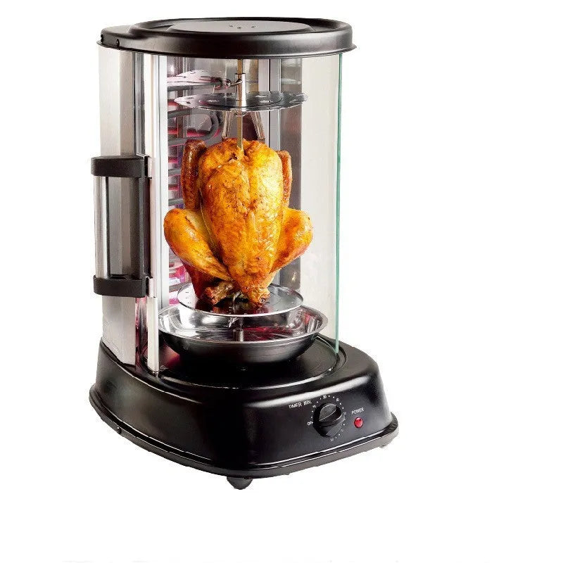 Black electric indoor rotisserie grill oven 21L 1500W with timer and oil pan