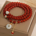 Red agate and crystal multi-layer ethnic bracelet for women with retro styling