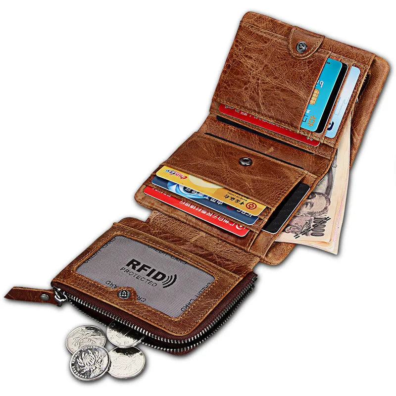 Retro genuine leather wallet for man with multiple card slots in brown colour