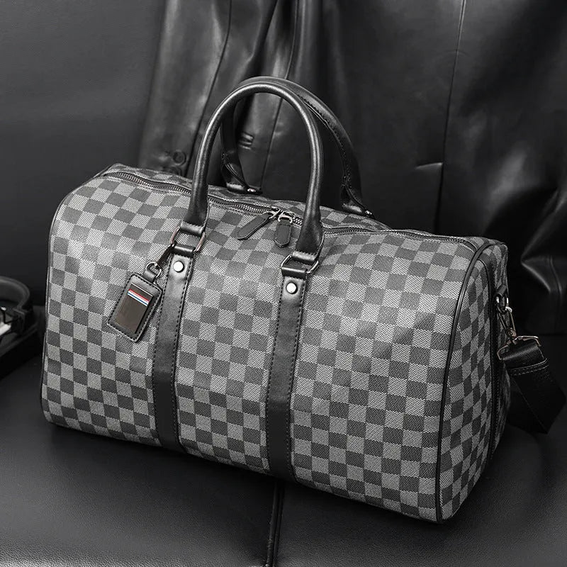 Large capacity short distance crossbody bag with Korean plaid pattern, PU leather, and geometric design in urban simplicity style