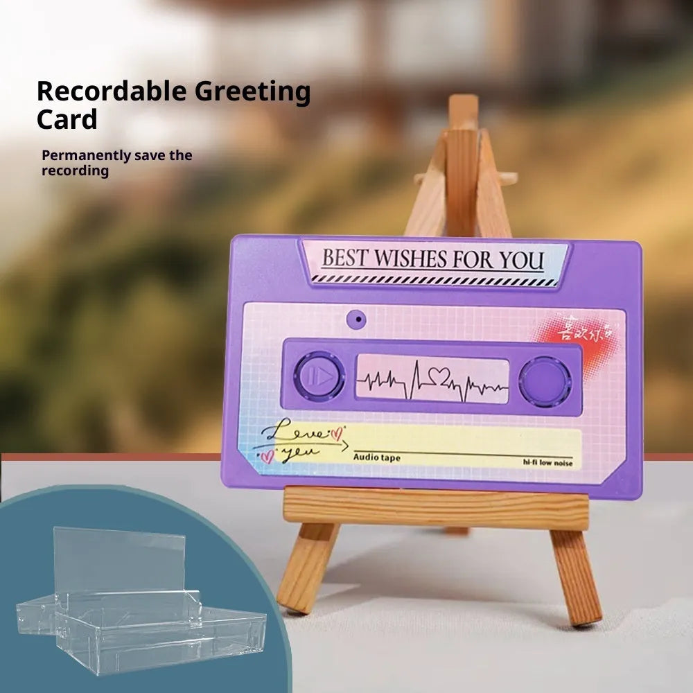 Sound recording greeting card with voice message, coated paper, 10x6x1.5 cm, for birthday or Valentine's Day