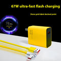 Game Enhanced Charger 67W in yellow with Type-C elbow USB cable for US electrical outlets