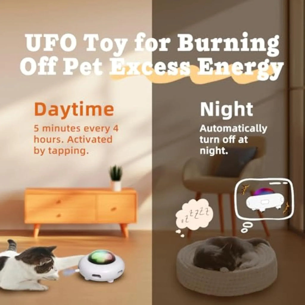 White 4 Angels UFO automatic interactive cat toy with feathers and LED lights