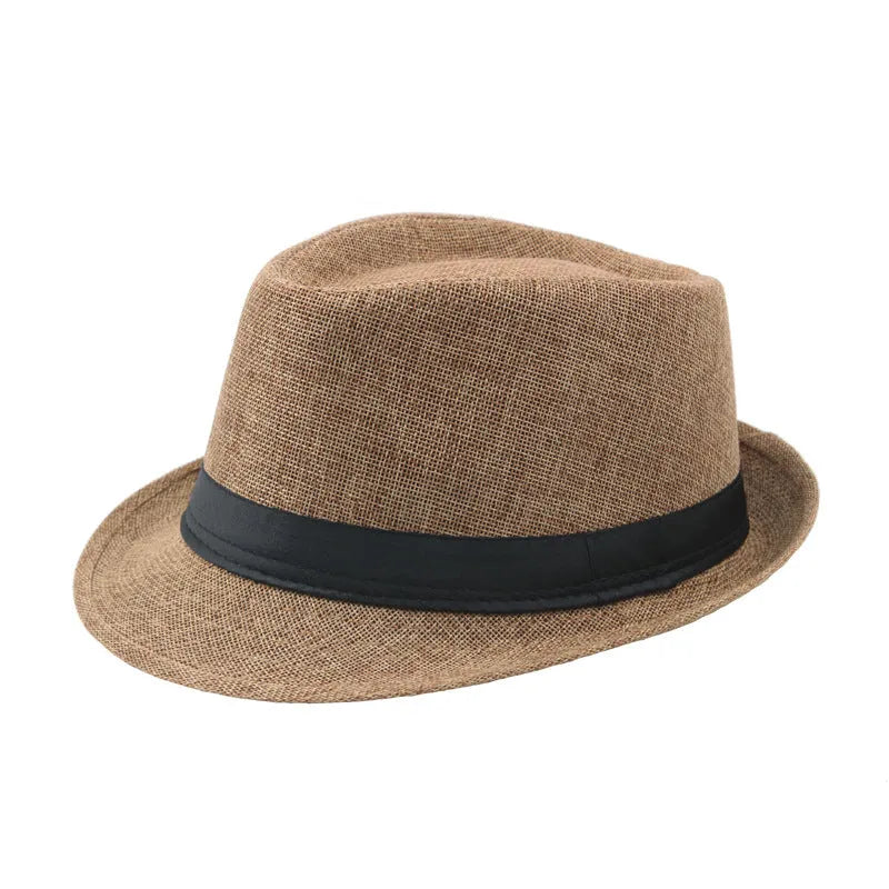 Fashion Personality Linen Top Hat for Men in beige, 58cm jazz hat with cotton-linen blend fabric