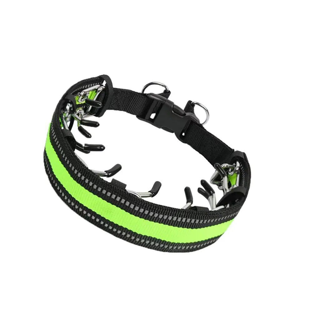 Dog training chain collar with adjustable spike design in reflective blue colour option