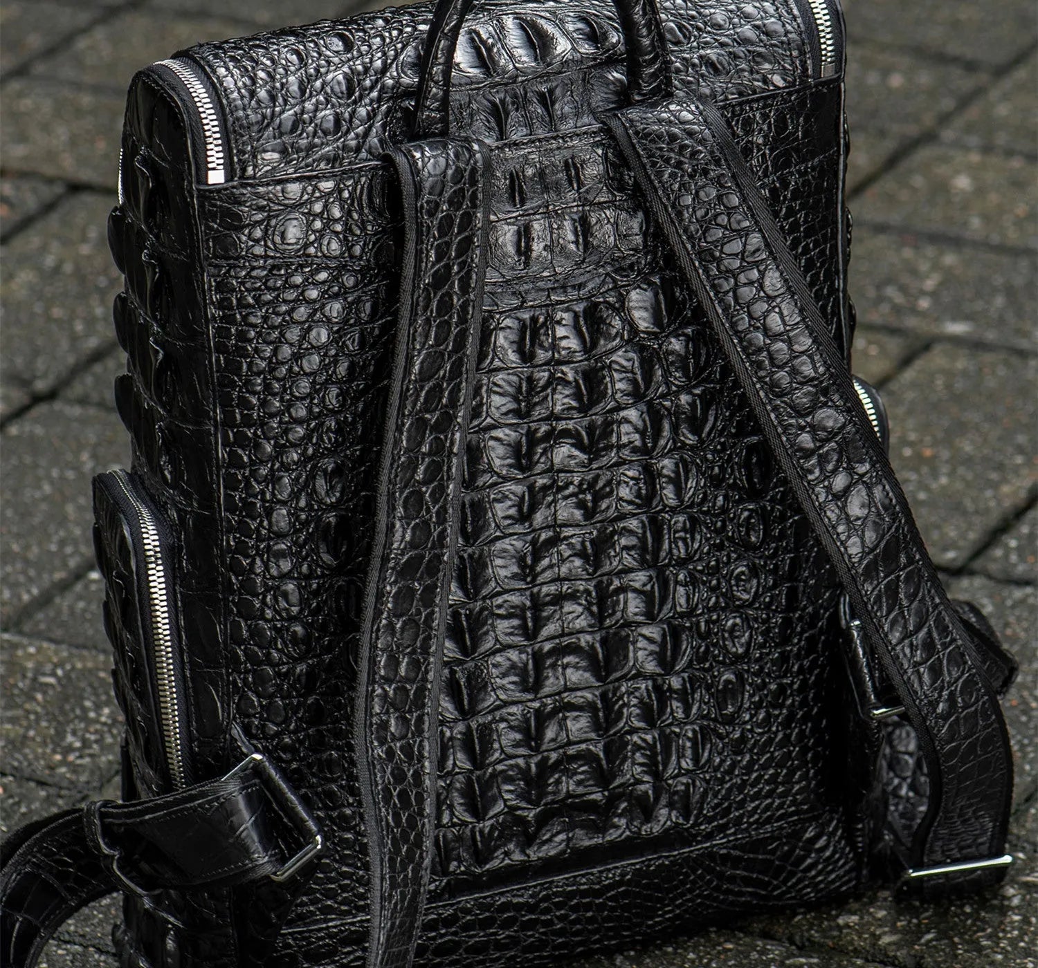 Kurayoshi handmade crocodile leather backpack vertical square shape large capacity 14 inch laptop bag