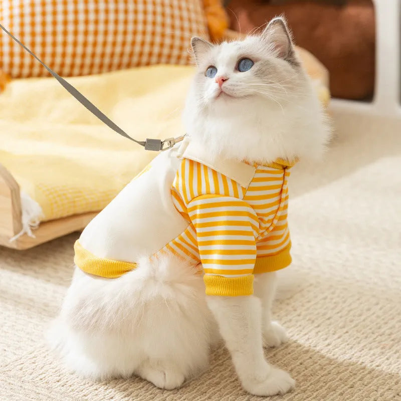 Fashion Autumn Thin Dog Pattern Sweater in yellow with cartoon design for pets