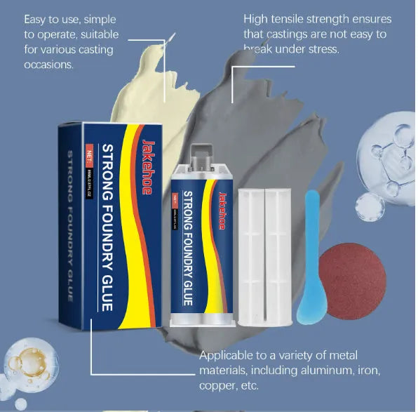 85ml metal casting glue epoxy kit with push rod, scraper and sandpaper for aluminium copper stainless steel repair.