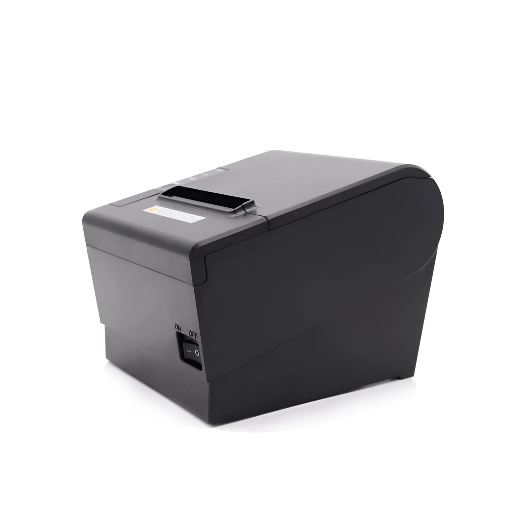 Minimal design kitchen thermal receipt printer with 80mm paper width and multiple connectivity ports