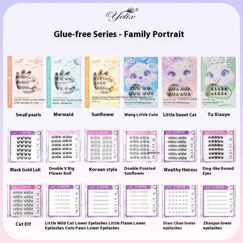 Glue-free self-adhesive false eyelashes in high-grade fibre, 0.07C size, hardcover seven-row tray, disposable style