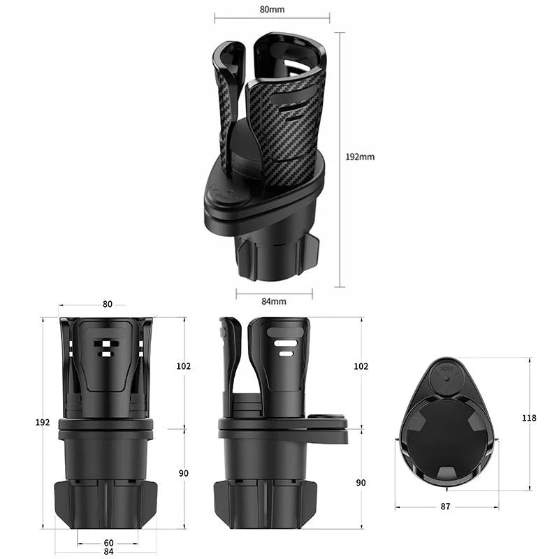 Second generation car cup holder modification in ABS plastic with carbon fibre or matte finish
