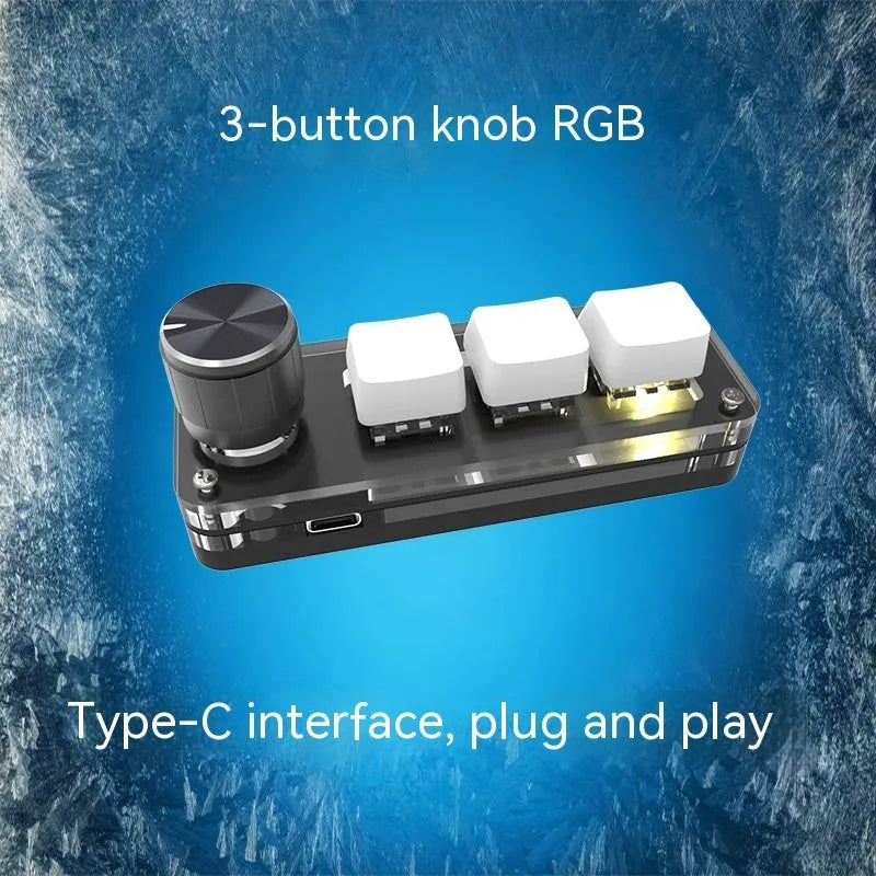 Compact black RGB backlit macro keyboard measuring 15cm with USB cable for copy-paste functions