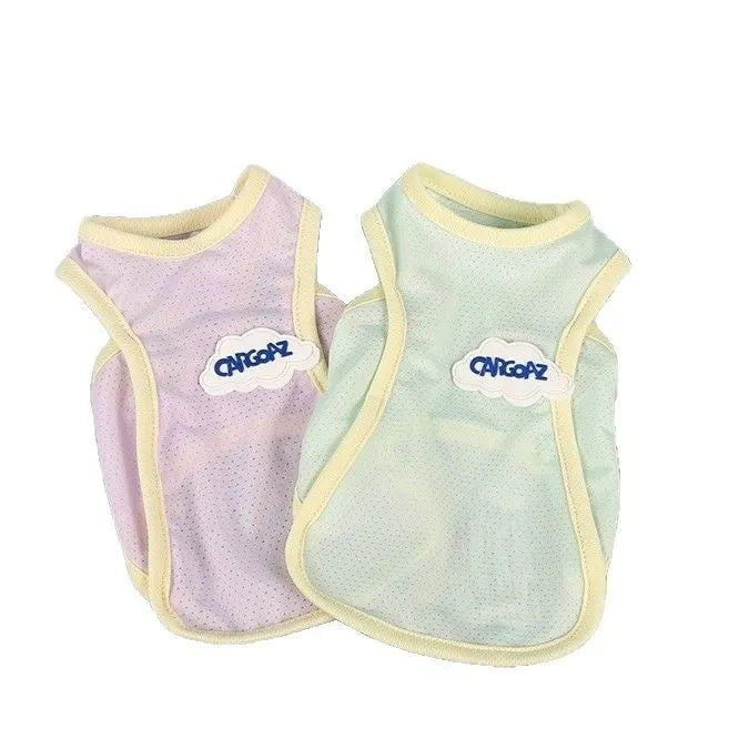 Grass green sleeveless vest for a cat, made from thin polyester fabric with a sporty fit.