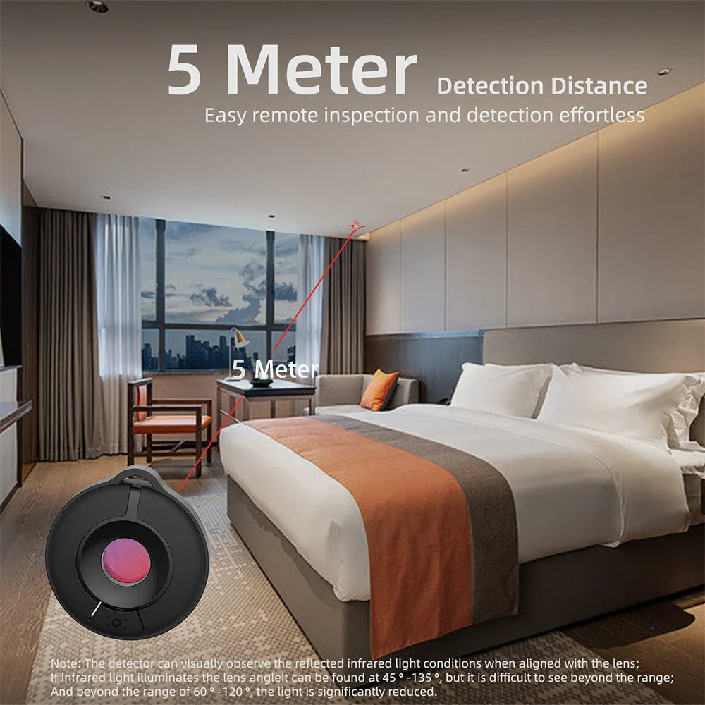 Compact infrared camera detector for finding hidden cameras with 5m range