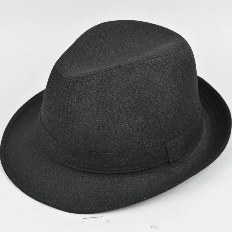 Classic brown fedora hat for men with a reinforced brim, shown on a wooden stand.