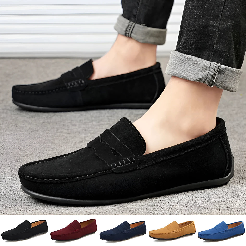 Men's suede loafers slip-on casual shoes in multiple colours with round toe