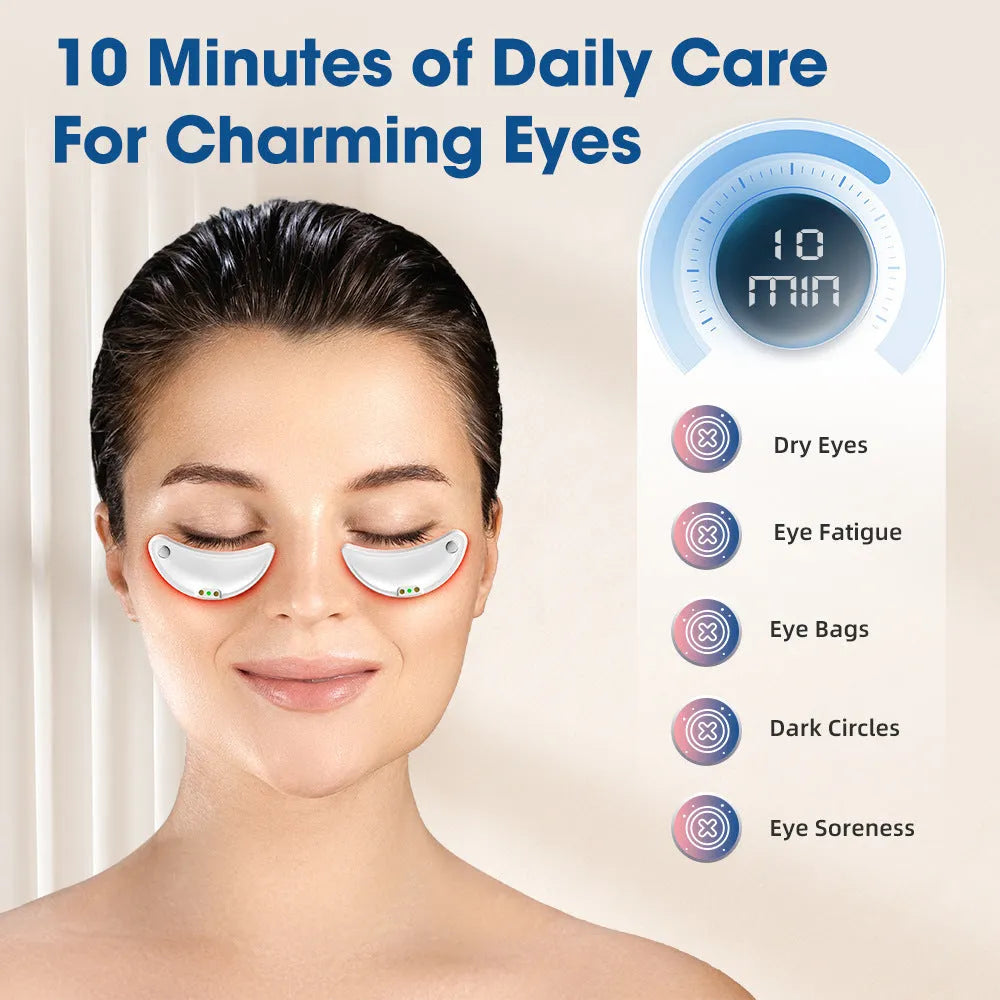 White wireless red light EMS handheld facial and eye massager on a clean background.