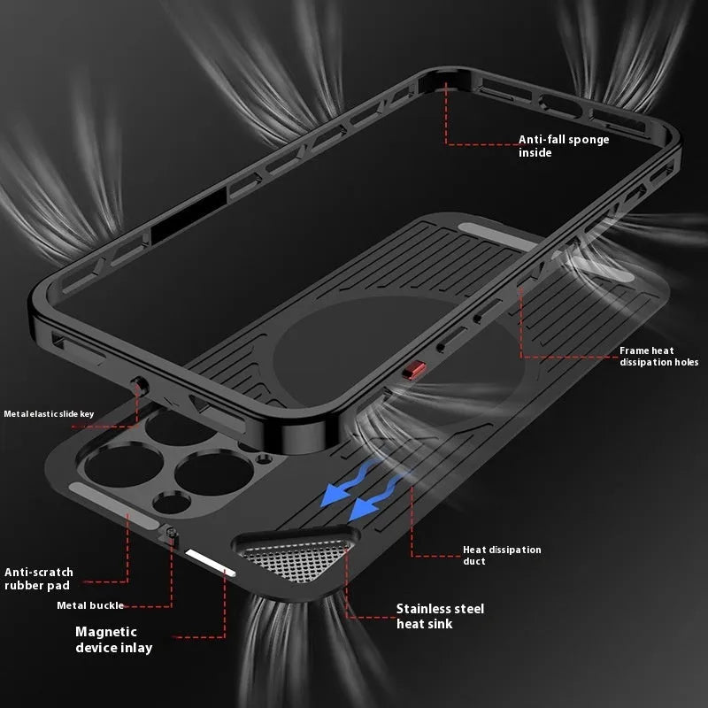 Aluminium alloy leather phone case with rotating bracket and magnetic suction in black, silver gray or brown