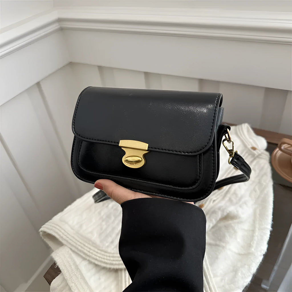 Soft PU leather horizontal square handbag in retro style showing four colour options