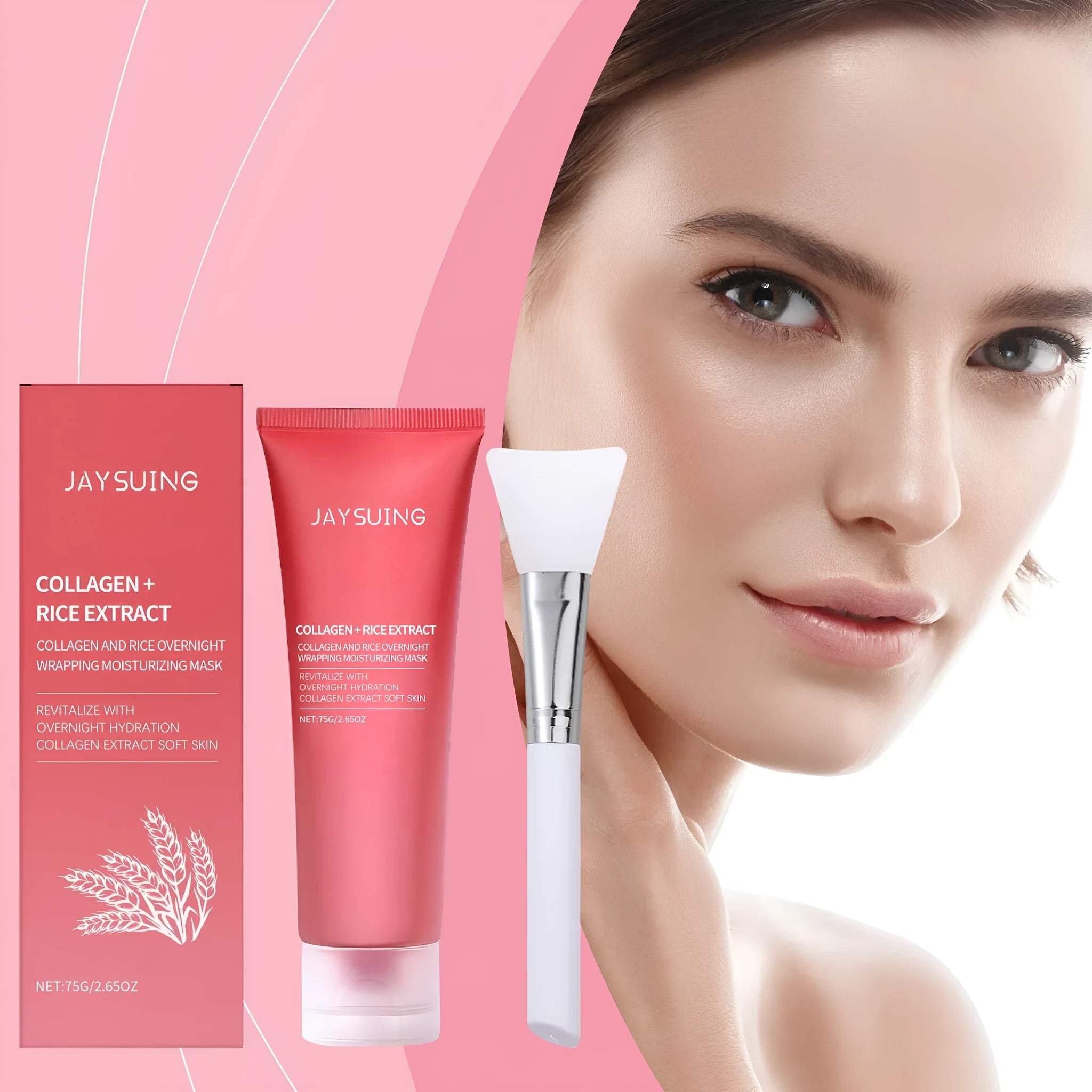Jar of Glowing Skin Rejuvenation Mask collagen gel with application brush