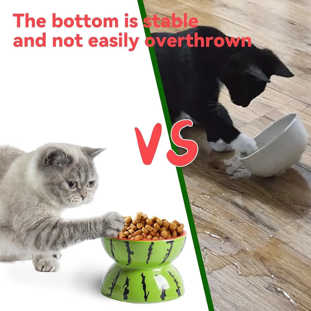 Ceramic raised cat bowl with tilted design in orange colour