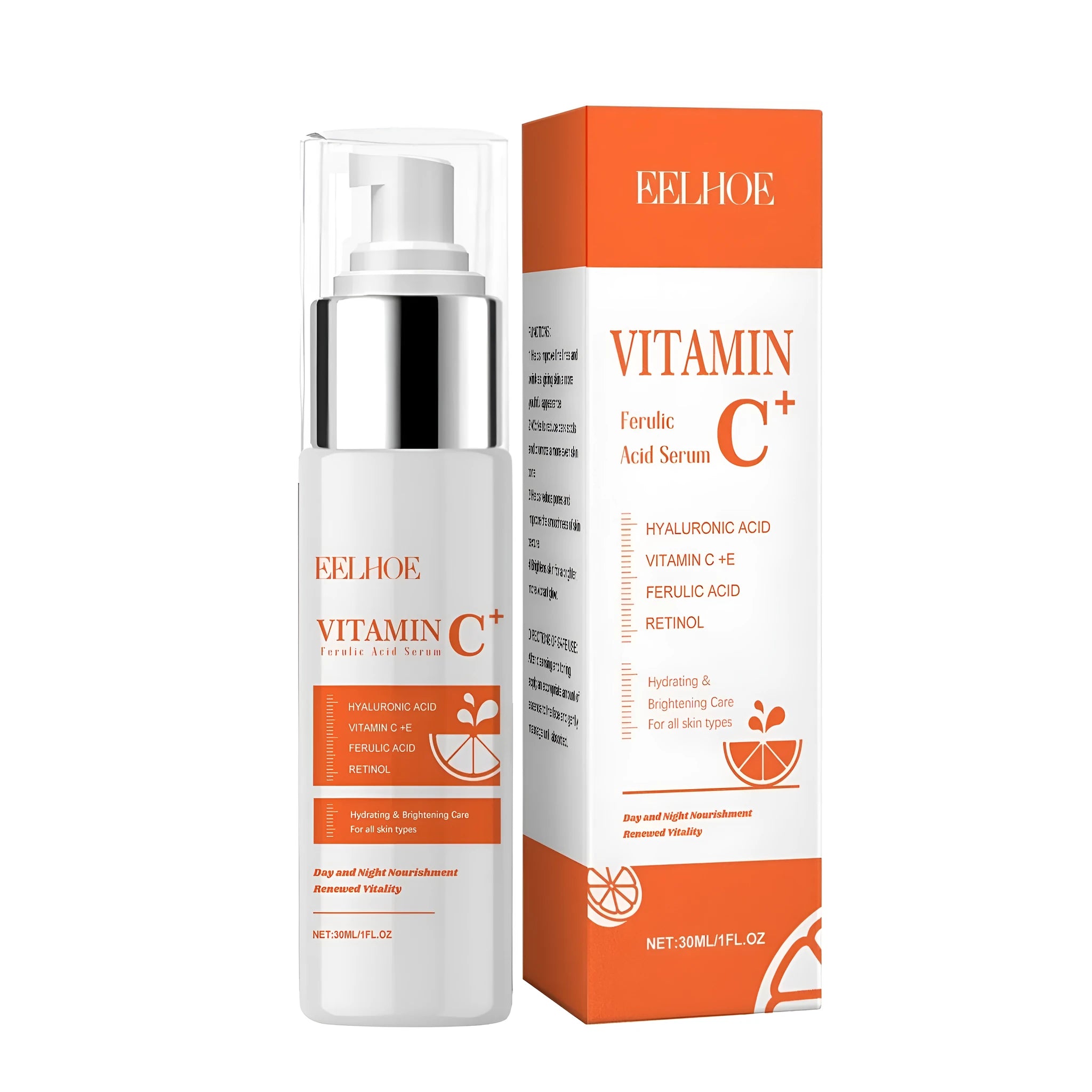 30ml glass bottle of Vitamin C Ferulic Acid Serum with a dropper.