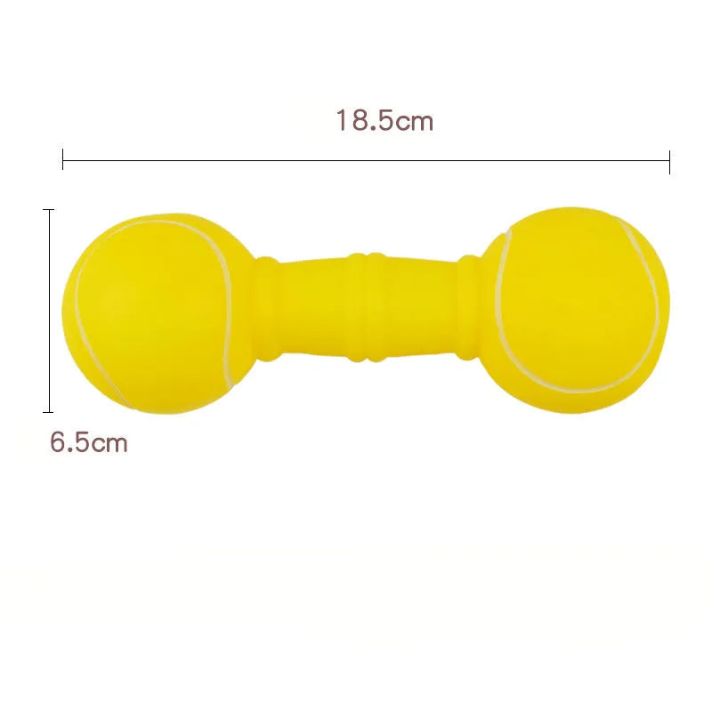 Brown and orange dumbbell-shaped PVC squeaky dog toy for small and medium pets.