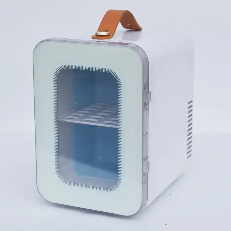Beauty mini refrigerator with transparent door in pink, black, or white colours for car and home use