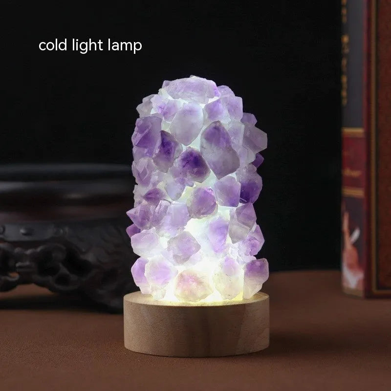 Amethyst crystal tooth flower USB night light with warm and cool white light settings
