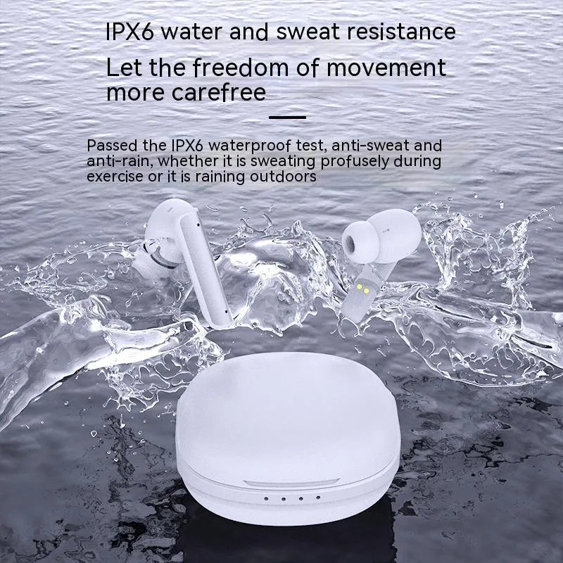P60PRO wireless Bluetooth earphone in milky white with metal housing and charging case